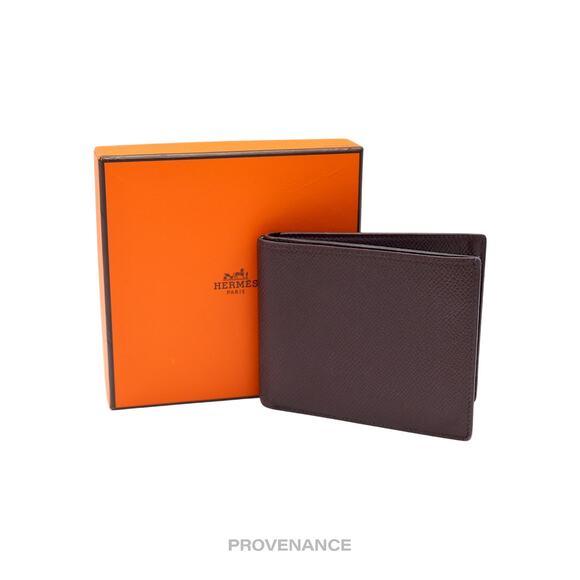 🔴 Hermes Citizen Twill Compact Wallet - Bordeaux Epsom - Picture 1 of 10